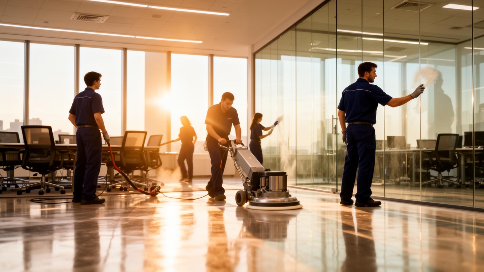 B3 Clean commercial cleaning crew servicing a modern Columbus office
